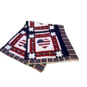 Patriotic Vibrant Red White Blue Stars Bars Hearts 51" x 59" Comfy Quilt
